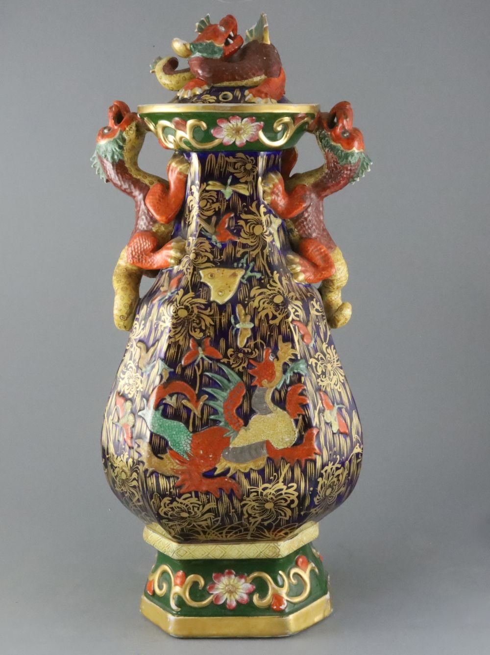 A large and impressive Masons Ironstone two handled pot pourri vase and cover, c.1815-25, H.63cm